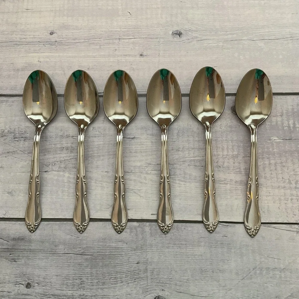 Simeon George Rogers Oneida HOMESTEAD 6 Oval Place Spoons Stainless Flatware #1